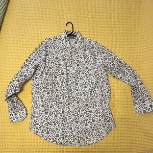 Thomas Dean Men's Shirt, LS, XXL, 100% Cotton, White background, blue, gray